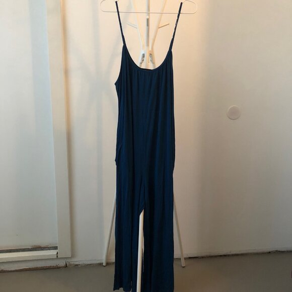 ALEXANDER + DAVID JUMPSUIT TEAL SPAGHETTI STRAP WIDE LOOSE KNIT SIZE L - Picture 2 of 11